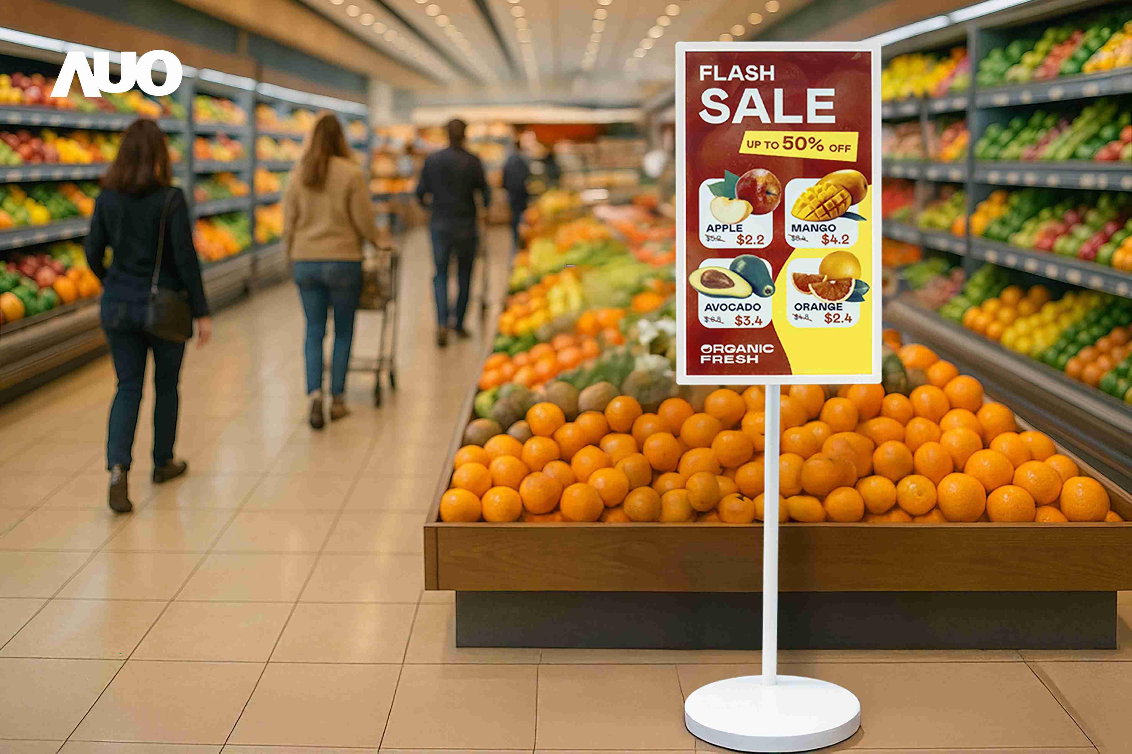 达擎首亮相低功耗、、、、全彩的〝aecoPost电子纸解决方案〞，，，，仅在更新画面时需要微量的电力驱动，，无需布建电线的便捷设计，，使其可灵活应用、、、随意置放，，，，并可透过云端或行动装置app，，轻松管理及排程广告内容，，，，晋升店头营销利器。。。。